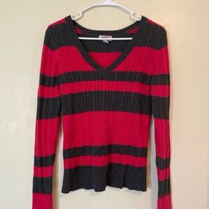 American Eagle Outfitters Red and Gray Striped Women's Sweater